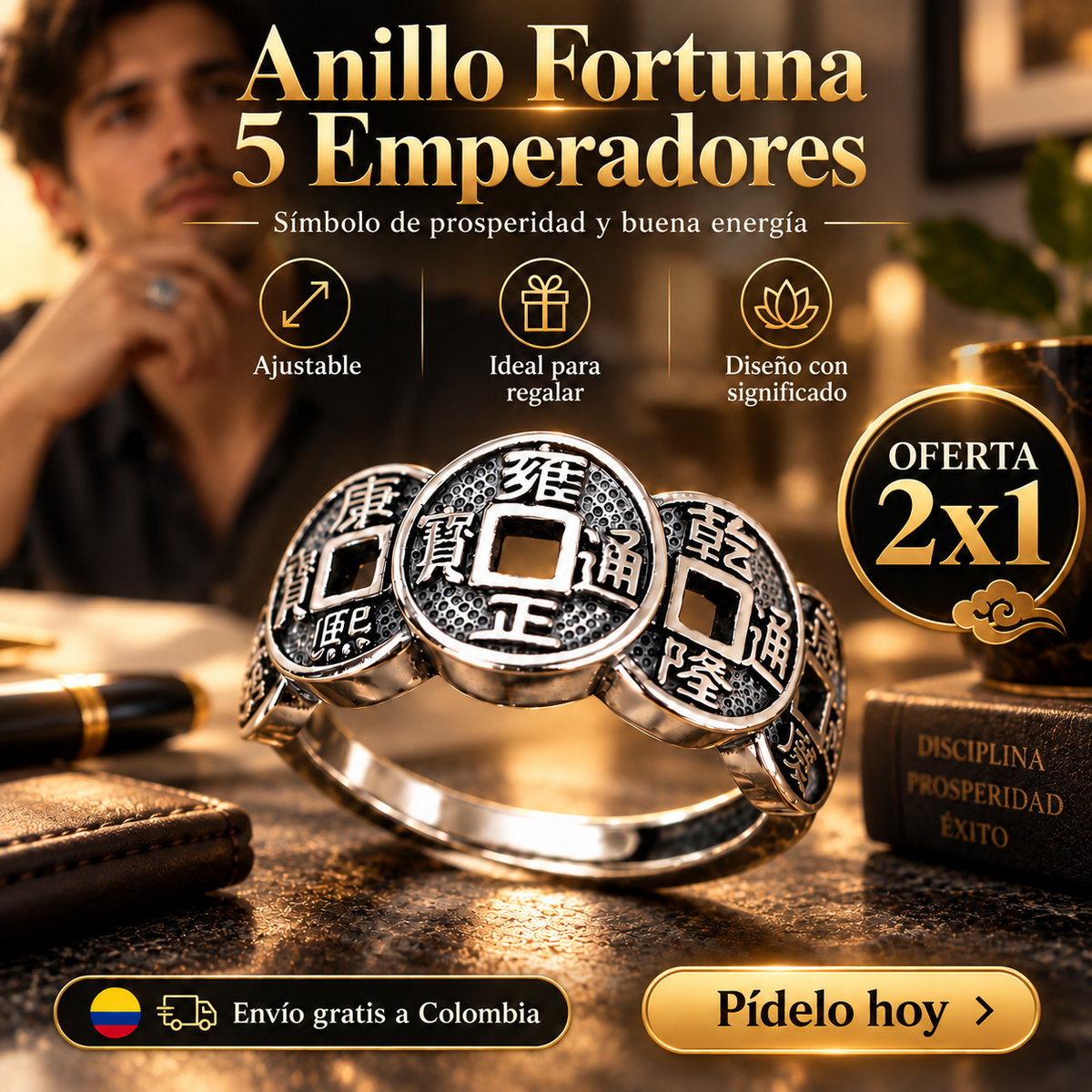 🔥 Anillo Fortuna 5 Emperadores | Prosperidad y buena fortuna 🧧